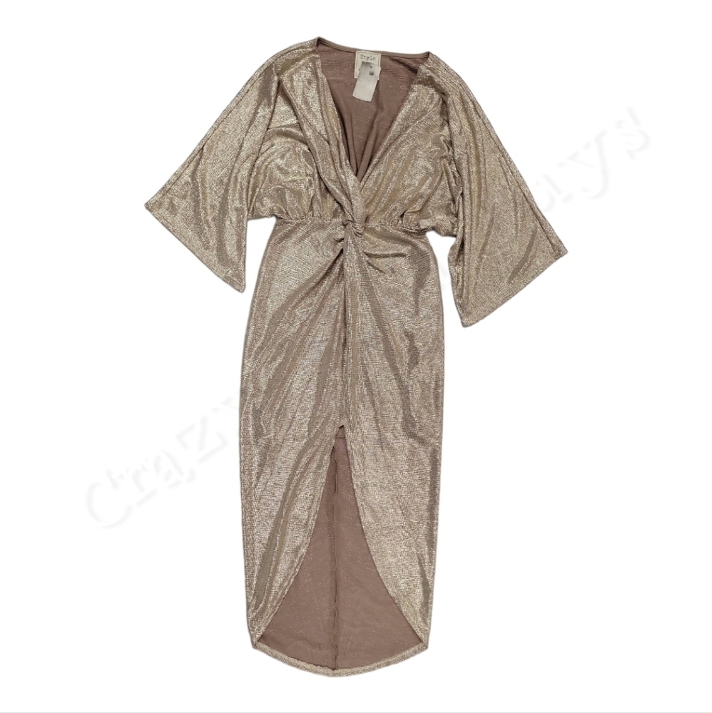 Style Rack of Boutique 5IVE by A'gaci Selena Midi Metallic Gold Shimmer Dress, M - Picture 3 of 7